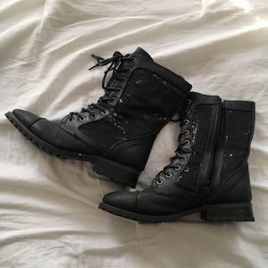 Black Sequin Combat Boots